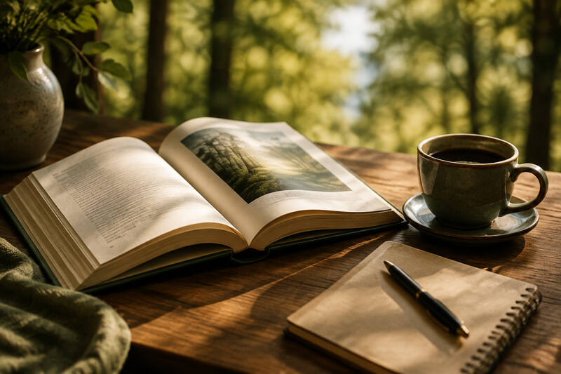 Open book and coffee
